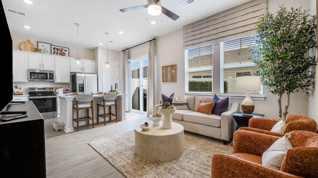 Yardly Elevate 2 Bed 2 Bath Apartment with Backyard- Living Room and Kitchen Area New pet-friendly apartment homes for rent with private fenced backyards in Arizona, Texas, Florida, and North Carolina with pool, pickleball, dog park, gym, clubhouse and gated community. *No breed or weight restrictions. Yardly